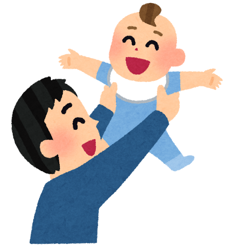 赤ちゃんと遊ぶパパのイラスト
